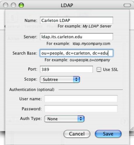 Apple Mail LDAP Set Up Screenshot