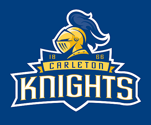 Carleton Knights logo with wordmark (on blue)