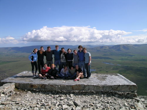 Pilgrims at the top of Croagh Patrick. , and the climb down even more tricky than the climb up the mountain.