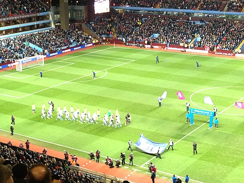 Shot of both teams walking out before the match.
