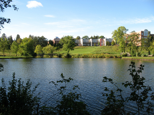 Campus view across the lakes