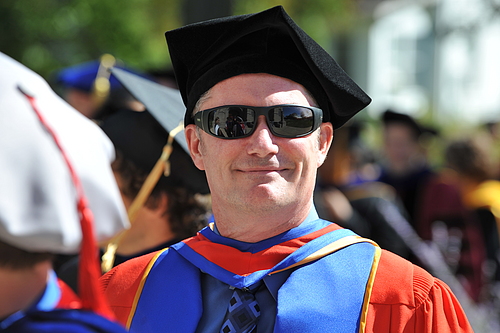 Geology department professor Clint Cowan prepares to enter the Chapel for Opening Convocation.
