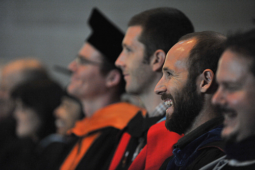 Members of the Carleton faculty listen to the Opening Convocation Address, given by Jimmy Kolker '70.