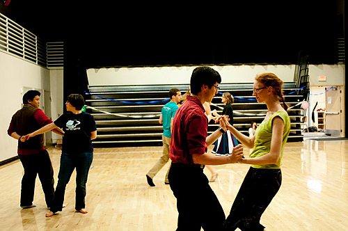 Members of the Social Dance Club in the new dance studios in the Weitz Center for Creativity