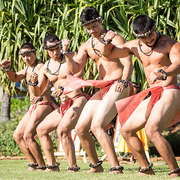 Members of the Hawaiian dance troupe Hālau Kiawekūpono O Ka Ua.