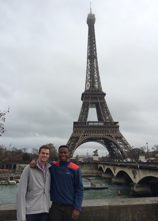 Mitch Biewen '17 (men's basketball) and KC Onuoha-Onyekuru '17 (men's soccer) study-abroad in Paris.