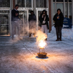 Students in CHEM 113 (Concepts of Chemistry) observe a Thermite demonstration outside Olin Hall.