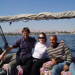 Erik, Casey, and Hosam on a Feluca Ride in Luxor