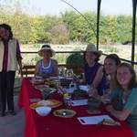 The Mexico group enjoys lunch and a presentation outdoors