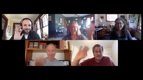 Members of the Classics department waving from a video call