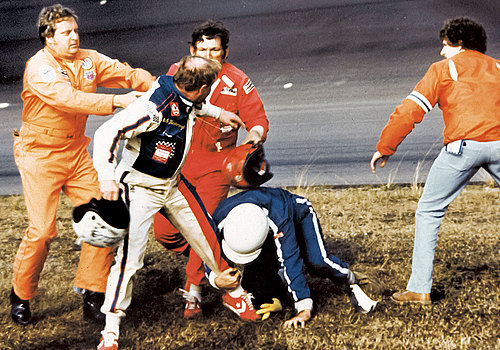 Cale Yarborough and Donnie Allison fight at the 1979 Daytona 500.