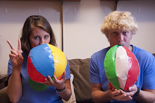 Inflating beach balls for "Into the Arb" reflection game.