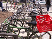 Carleton's Green Bikes parked outside of Sayles Hill
