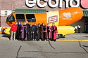 Inauguration attendees pose with the Wienermobile.