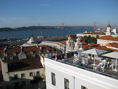 Lisbon: A view of the Tagus River and Vasco da Gama Bridge from central Lisbon, Portugal.