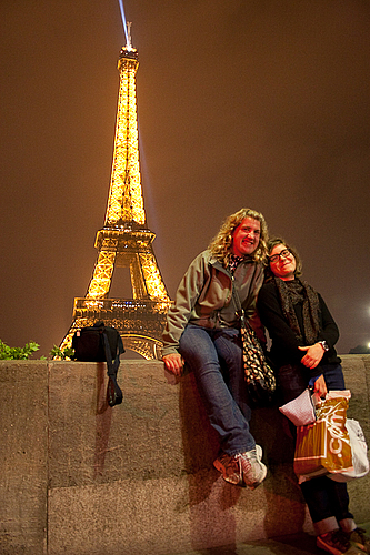 Paris: Muira McCammon and Megan Bakken in front of the Eiffel Tower.