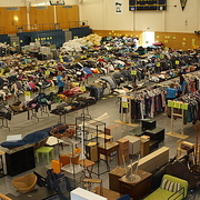 West Gym filled with sale items.
