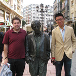 Oviedo: Jacob Cohn, Max Zhang, and a life-sized statue of Woody Allen in Oviedo, Spain