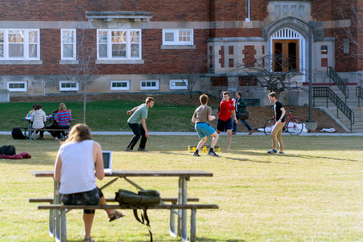 Students take full advantage of a sunny April day on campus.