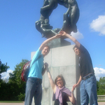 Oslo, Norway: Bill Brinkman, Adam Scherling, and Muira McCammon replicate a statue in Oslo, Norway.