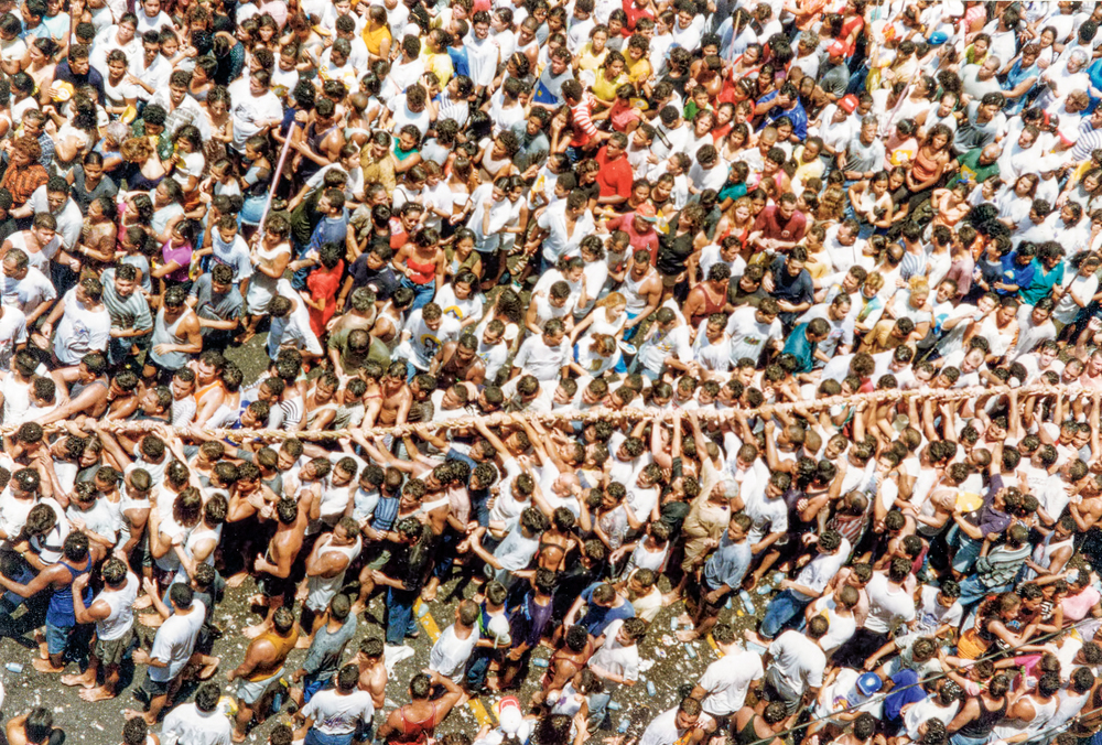 Overhead view of a crowd of people