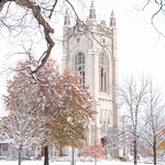 Fresh snowfall covers campus outside Skinner Chapel