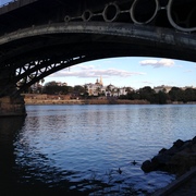 Below the Triana Bridge--identical to the Lock Bridge in Paris near the Louvre