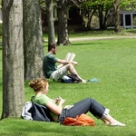 Students studying on the Bald Spot