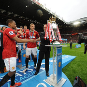 John Winter presenting the Barclays Premier League trophy to Manchester United