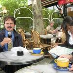 Prof Montero enjoying wine in a Parisian cafe